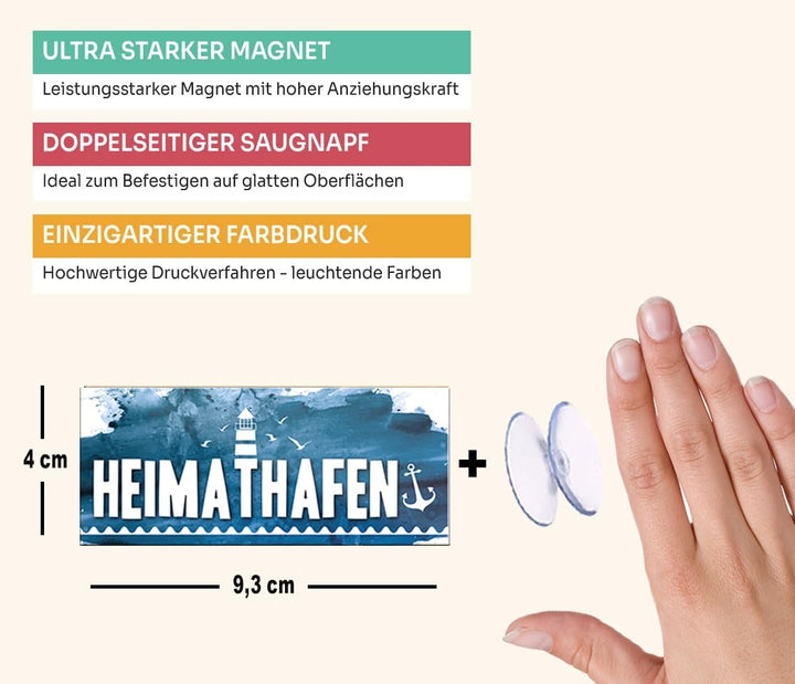 schilderkreis24 – Magnet Lustiger Nordsee Spruch “Heimathafen“ Deko Geschenkidee Mann Frau 9,3x4cm