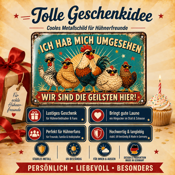 Hühner Metallschild – Wir sind die Geilsten hier von Leotie – Geschenkidee, 30 × 20 cm