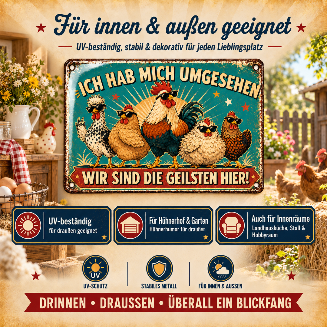 Hühner Metallschild – Wir sind die Geilsten hier von Leotie – Dekoration für innen und außen, 30 × 20 cm