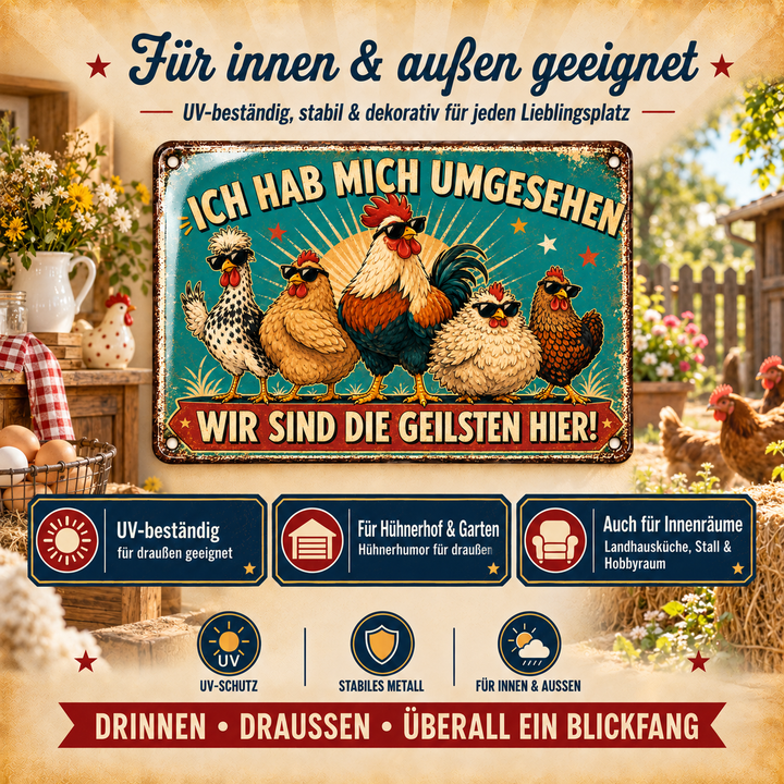 Hühner Metallschild – Wir sind die Geilsten hier von Leotie – Dekoration für innen und außen, 30 × 20 cm