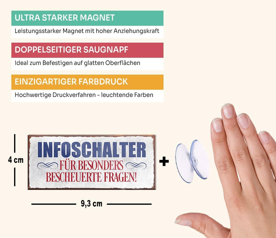 schilderkreis24 – Magnet Lustiger Spruch “Infoschalter..bescheuerte Fragen“ Deko Geschenkidee Mann Frau 9,3x4cm