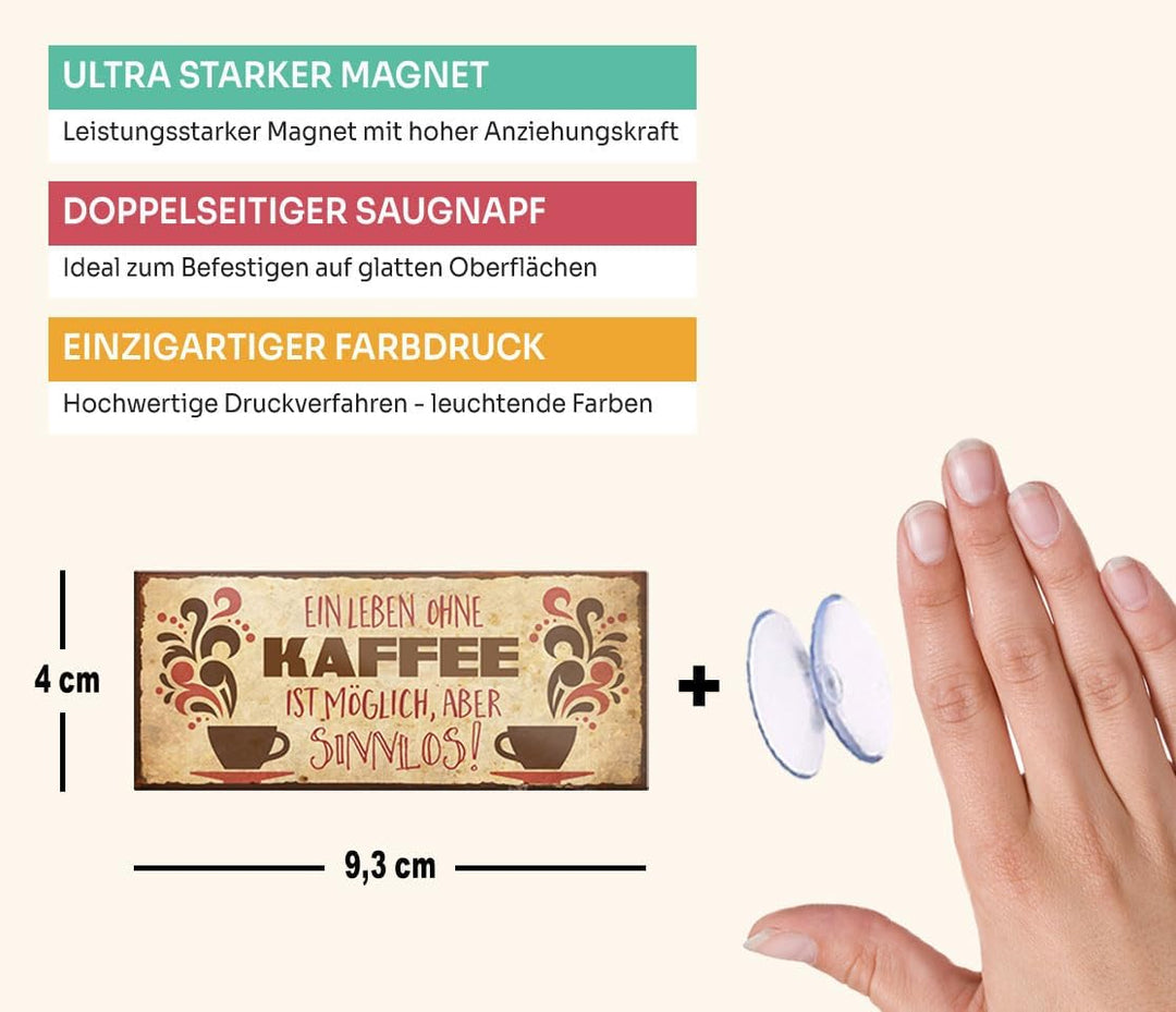 schilderkreis24 – Magnet Lustiger Kaffee Spruch “Leben ohne Kaffee“ Deko Geschenkidee Mann Frau 9,3x4cm