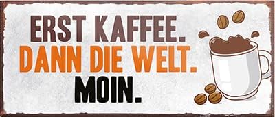 schilderkreis24 – Magnet Lustiger Kaffee Spruch “Erst Kaffee. Dann die Welt. Moin.“ Deko Geschenkidee Mann Frau 9,3x4cm