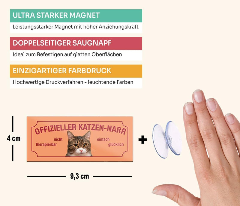 schilderkreis24 – Magnet Lustiger Spruch “Offizieller Katzen-narr“ Deko Geschenkidee Mann Frau 9,3x4cm