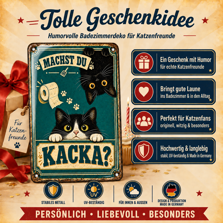 Katzen-WC-Metallschild – Machst du Kacka? von Leotie – Geschenkidee, 20 × 30 cm