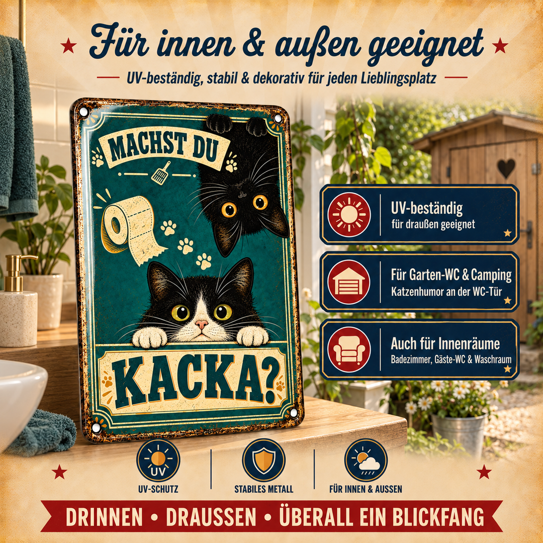 Katzen-WC-Metallschild – Machst du Kacka? von Leotie – Dekoration für innen und außen, 20 × 30 cm