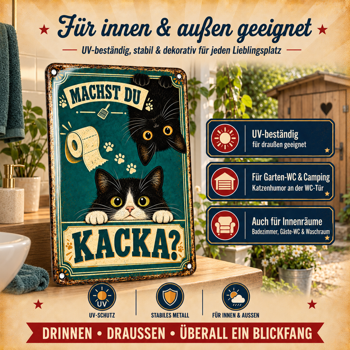 Katzen-WC-Metallschild – Machst du Kacka? von Leotie – Dekoration für innen und außen, 20 × 30 cm
