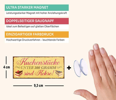 schilderkreis24 – Magnet Lustiger Spruch “Kuchenstücke unter 300 Gramm..“ Deko Geschenkidee Mann Frau 9,3x4cm