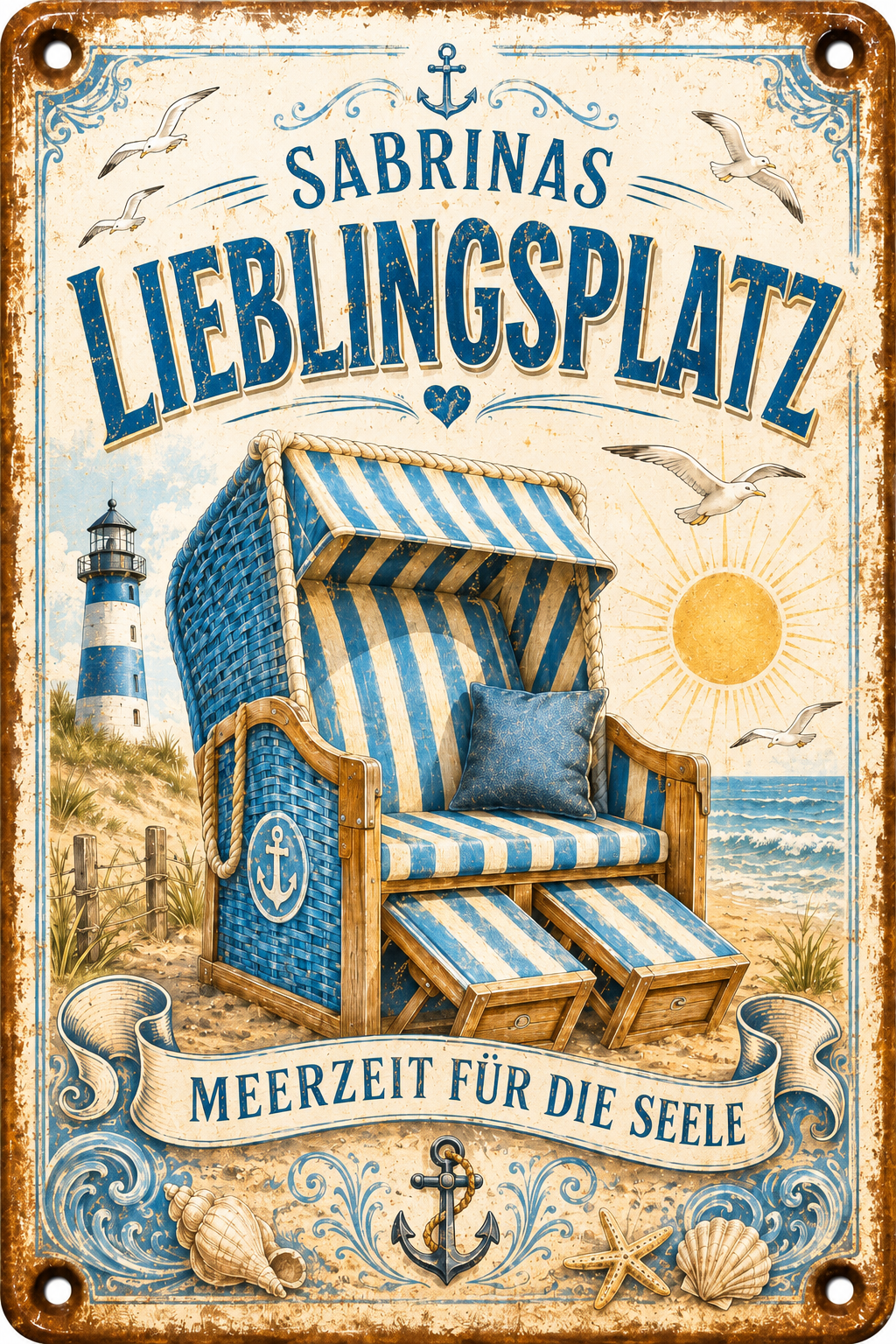 Lieblingsplatz – Strandkorb &amp; Meerzeit – personalisiertes Leotie Metallschild, 20 × 30 cm – Produktabbildung 3
