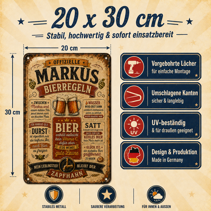 Bierregeln – Zapfhahn in Braun-Rot – personalisiertes Leotie Metallschild, 20 × 30 cm – Produktabbildung 2