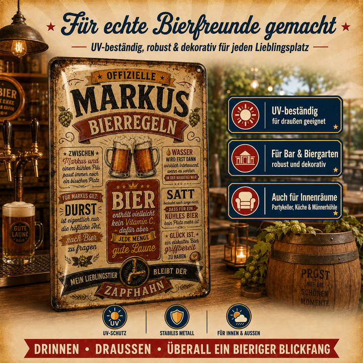 Bierregeln – Zapfhahn in Braun-Rot – personalisiertes Leotie Metallschild, 20 × 30 cm – Produktabbildung 3