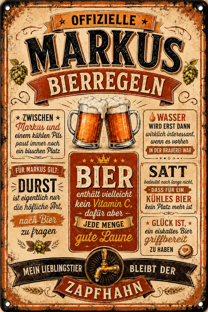 Bierregeln – Zapfhahn in Braun-Rot – personalisiertes Leotie Metallschild, 20 × 30 cm – Produktabbildung 4