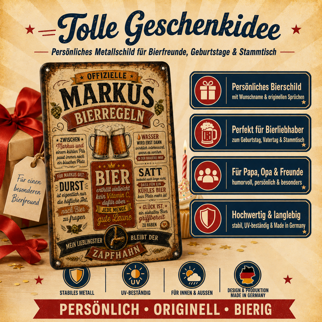 Bierregeln – Zapfhahn in Braun-Rot – personalisiertes Leotie Metallschild, 20 × 30 cm – Produktabbildung 5