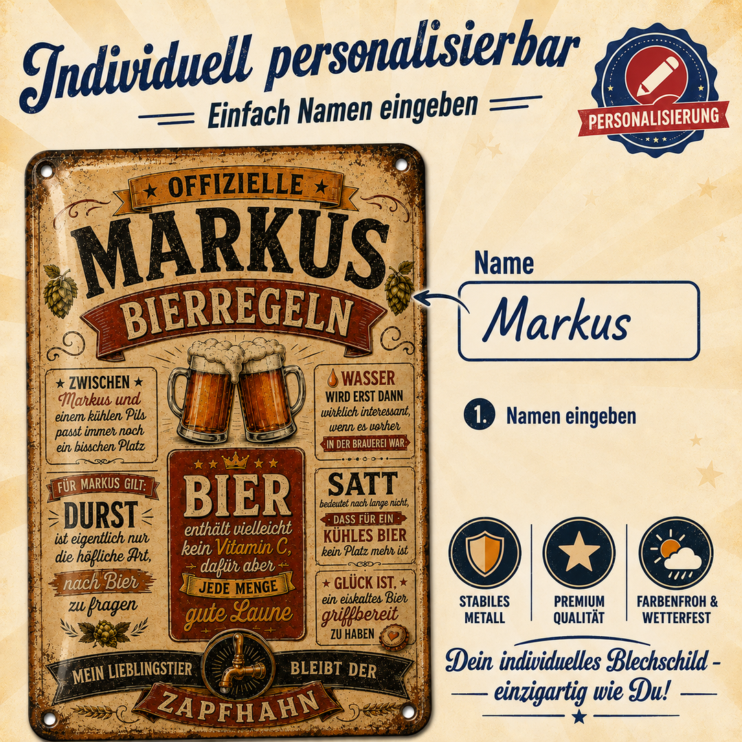 Bierregeln – Zapfhahn in Braun-Rot – personalisiertes Leotie Metallschild, 20 × 30 cm – Produktabbildung 6