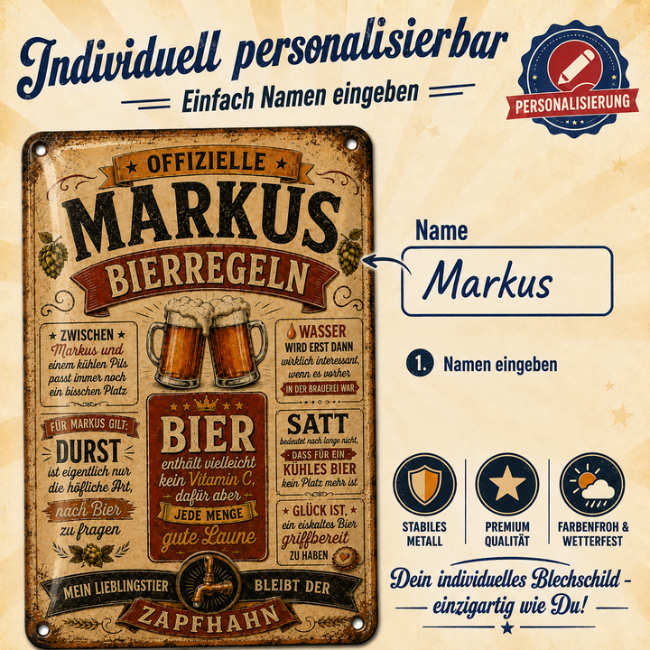 Bierregeln – Zapfhahn in Braun-Rot – personalisiertes Leotie Metallschild, 20 × 30 cm – Produktabbildung 6