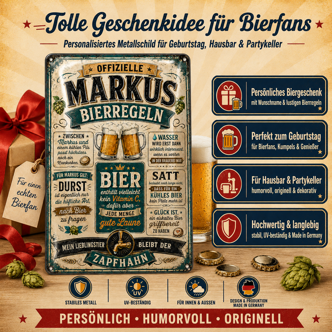 Bierregeln – Zapfhahn in Grün – personalisiertes Leotie Metallschild, 20 × 30 cm – Produktabbildung 2