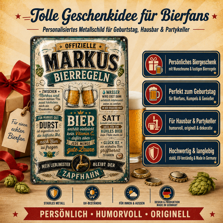 Bierregeln – Zapfhahn in Grün – personalisiertes Leotie Metallschild, 20 × 30 cm – Produktabbildung 2