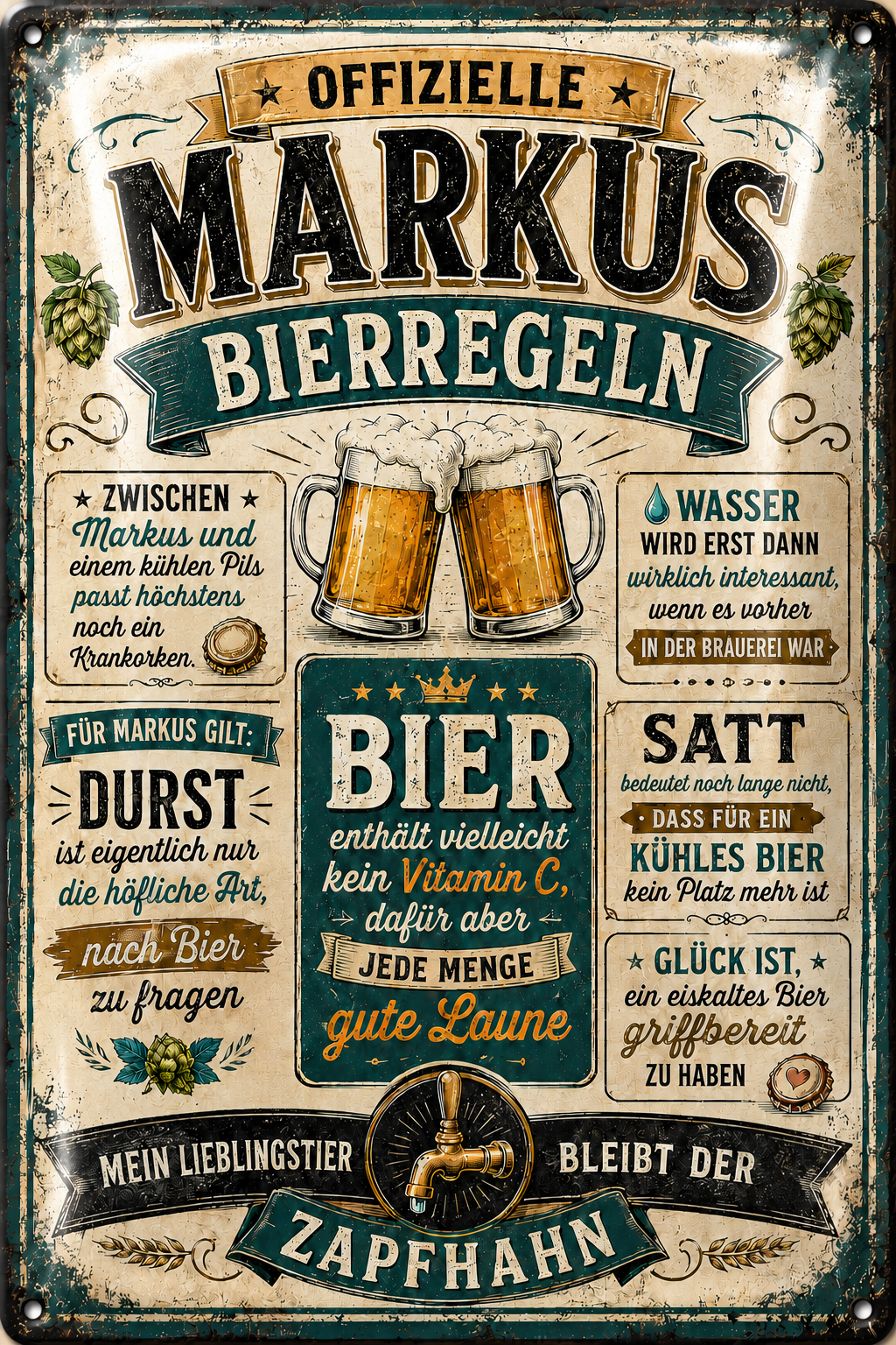 Bierregeln – Zapfhahn in Grün – personalisiertes Leotie Metallschild, 20 × 30 cm – Produktabbildung 3