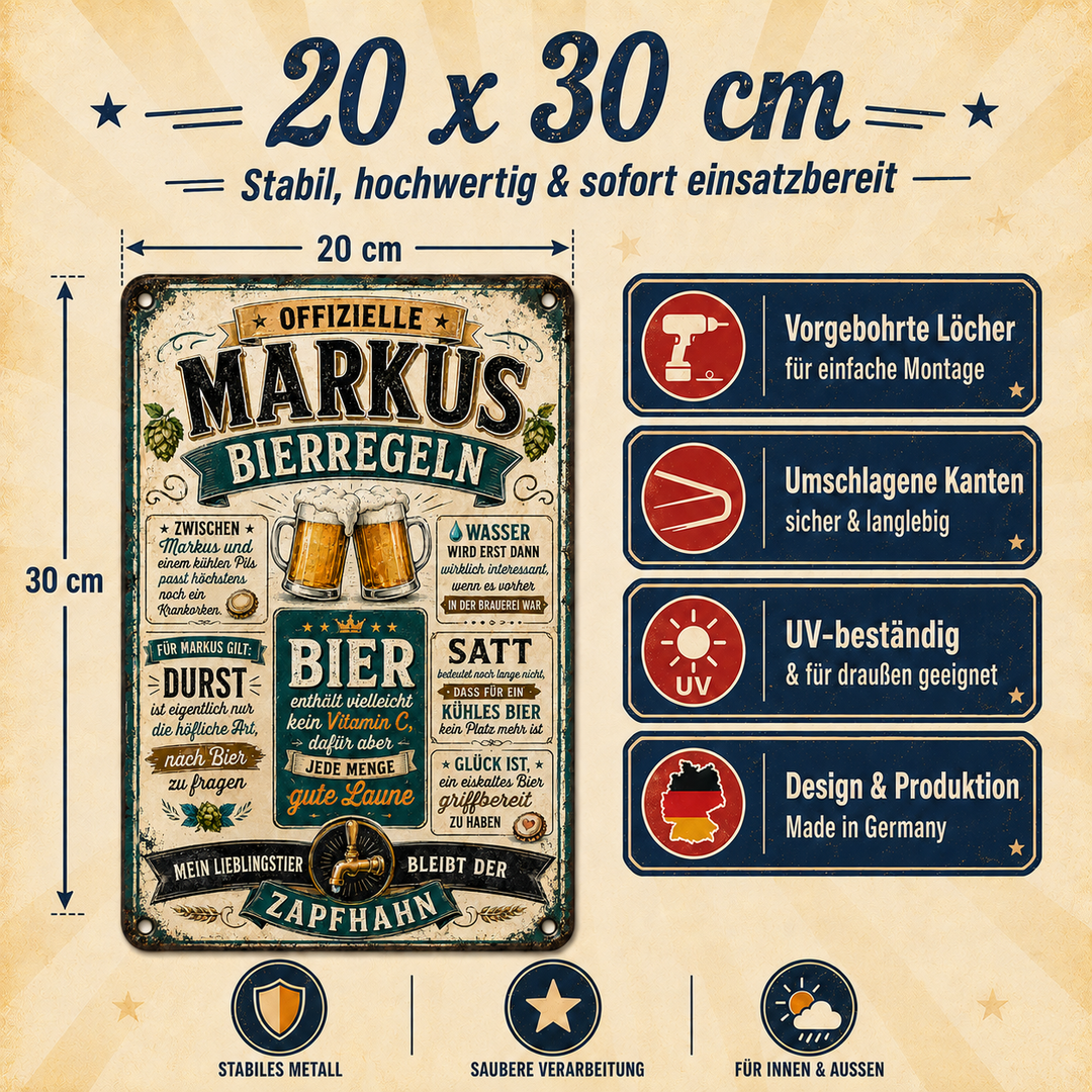 Bierregeln – Zapfhahn in Grün – personalisiertes Leotie Metallschild, 20 × 30 cm – Produktabbildung 4