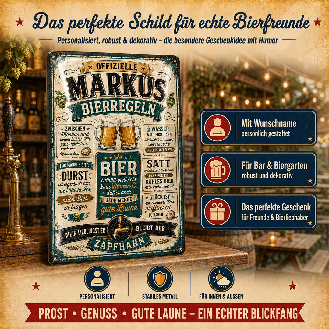 Bierregeln – Zapfhahn in Grün – personalisiertes Leotie Metallschild, 20 × 30 cm – Produktabbildung 5