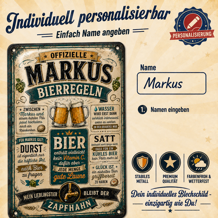 Bierregeln – Zapfhahn in Grün – personalisiertes Leotie Metallschild, 20 × 30 cm – Produktabbildung 6