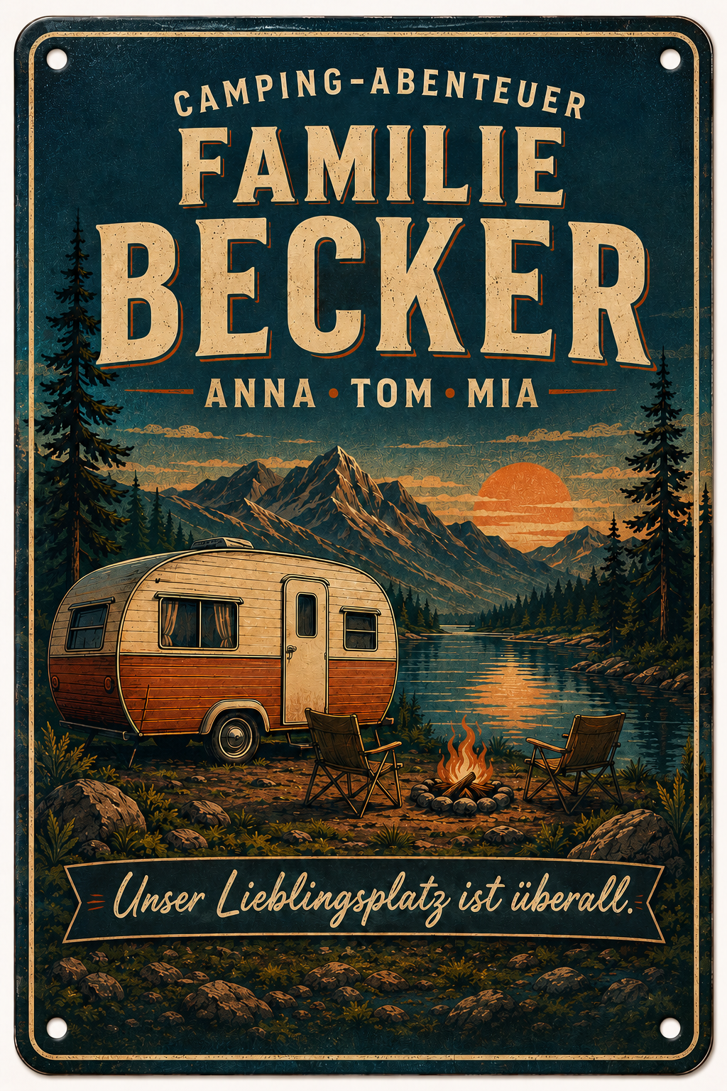 Camping-Abenteuer – Familie am See – personalisiertes Leotie Metallschild, 20 × 30 cm – Produktabbildung 5