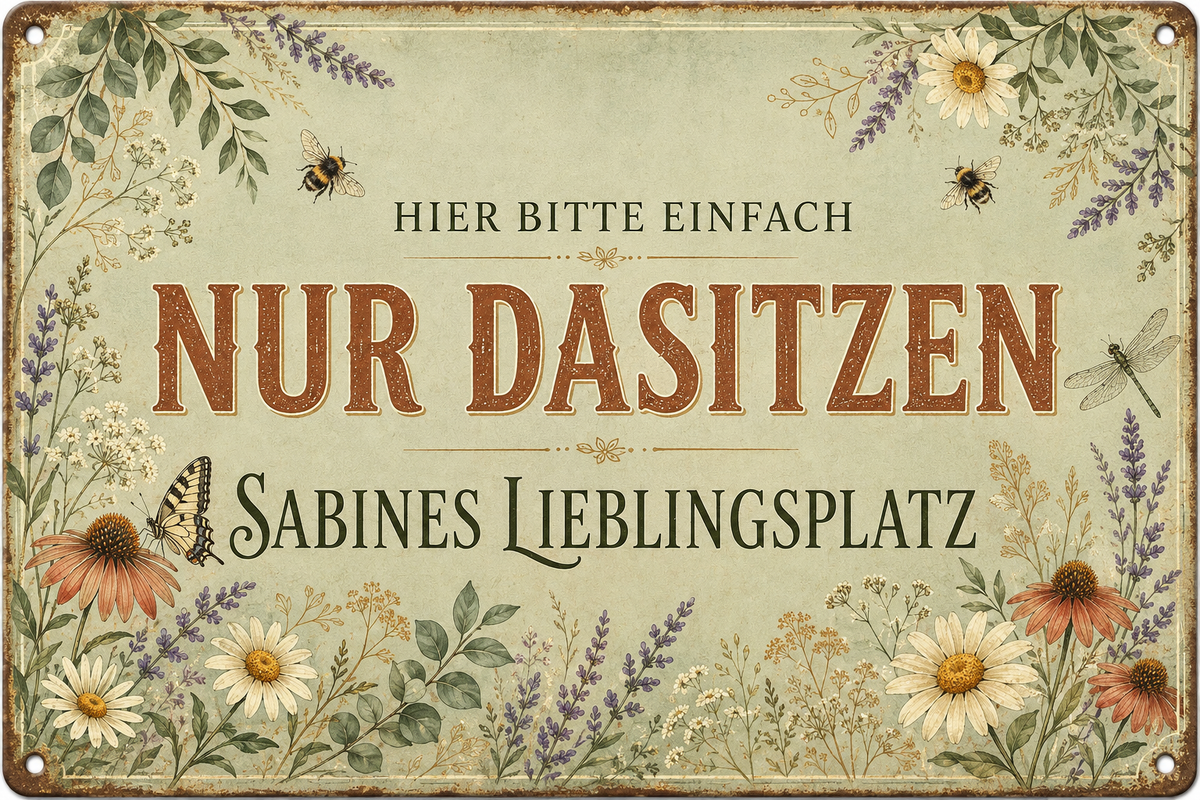 Nur dasitzen – Persönlicher Lieblingsplatz – personalisiertes Leotie Metallschild, 30 × 20 cm – Produktabbildung 2