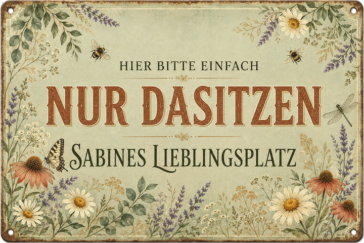 Nur dasitzen – Persönlicher Lieblingsplatz – personalisiertes Leotie Metallschild, 30 × 20 cm – Produktabbildung 2