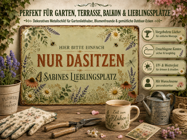 Nur dasitzen – Persönlicher Lieblingsplatz – personalisiertes Leotie Metallschild, 30 × 20 cm – Produktabbildung 3