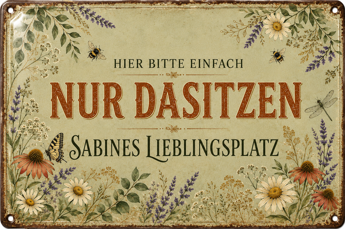Nur dasitzen – Persönlicher Lieblingsplatz – personalisiertes Leotie Metallschild, 30 × 20 cm – Motivansicht