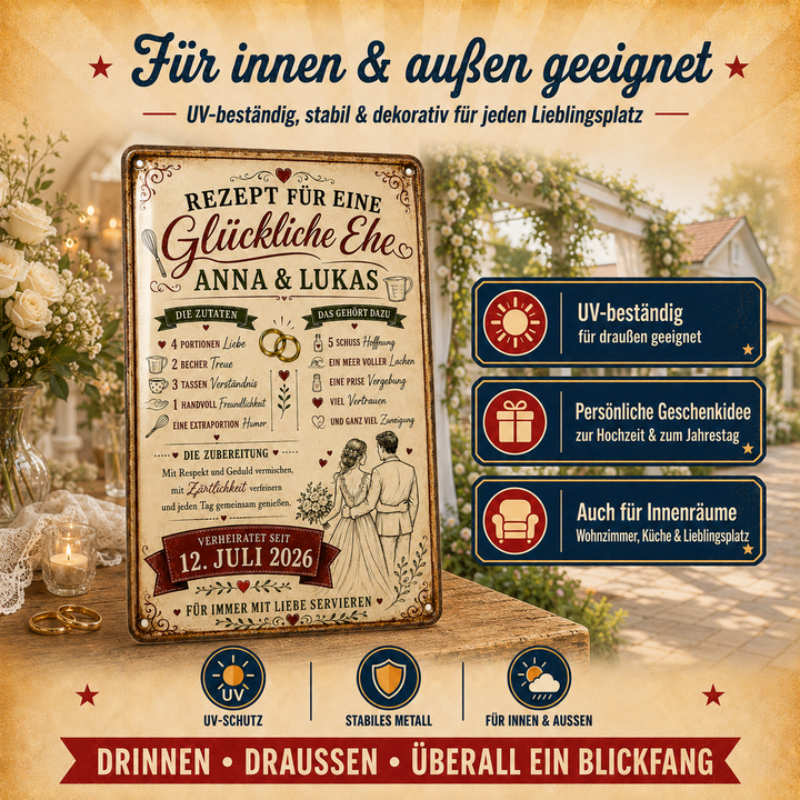 Rezept für eine glückliche Ehe – personalisiertes Leotie Metallschild, 20 × 30 cm – Produktabbildung 3