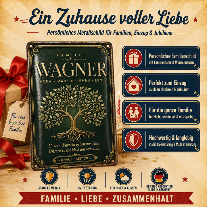 Familienbaum – Unsere Wurzeln geben uns Halt – personalisiertes Leotie Metallschild, 20 × 30 cm – Produktabbildung 3