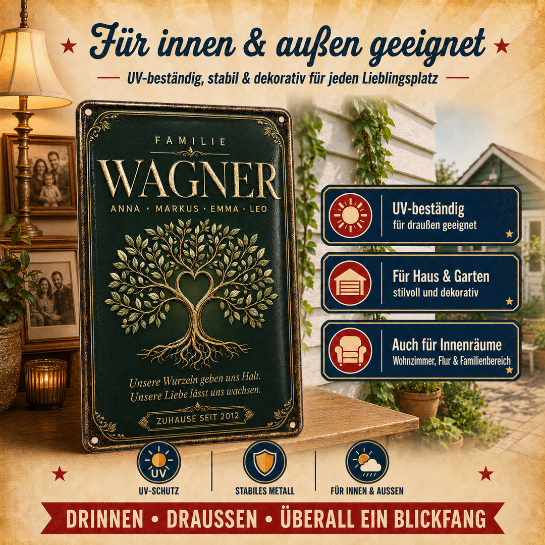 Familienbaum – Unsere Wurzeln geben uns Halt – personalisiertes Leotie Metallschild, 20 × 30 cm – Produktabbildung 4