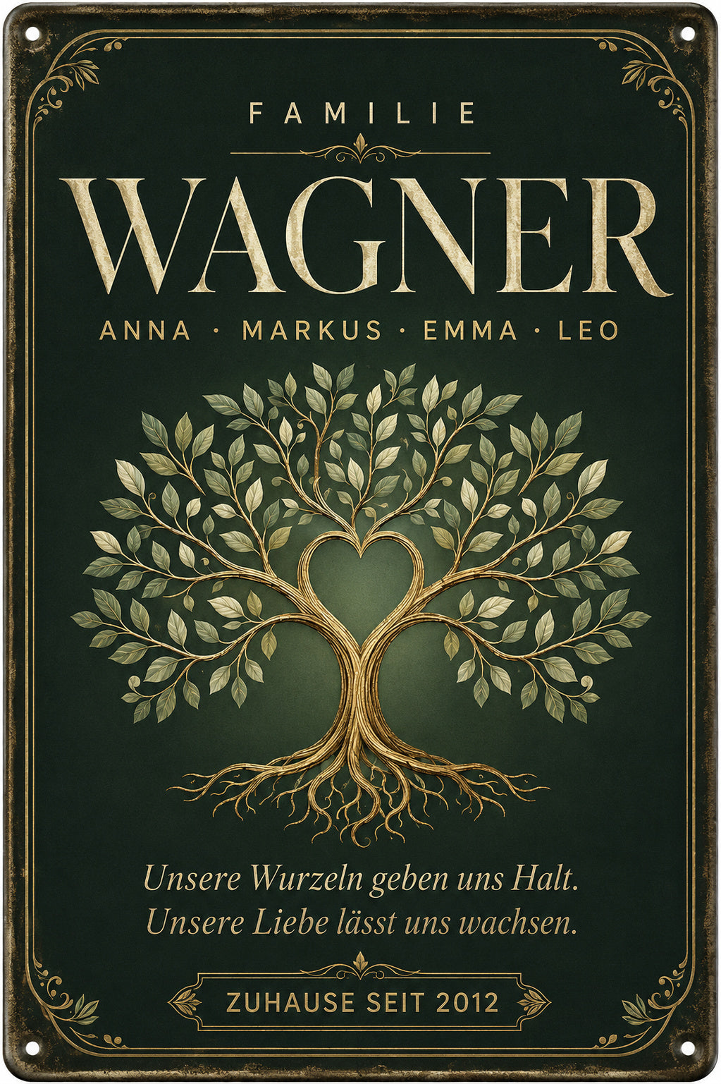 Familienbaum – Unsere Wurzeln geben uns Halt – personalisiertes Leotie Metallschild, 20 × 30 cm – Produktabbildung 5