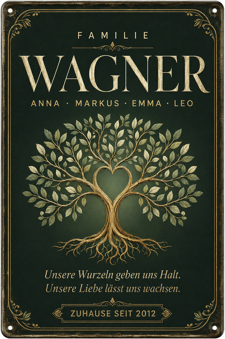 Familienbaum – Unsere Wurzeln geben uns Halt – personalisiertes Leotie Metallschild, 20 × 30 cm – Produktabbildung 5