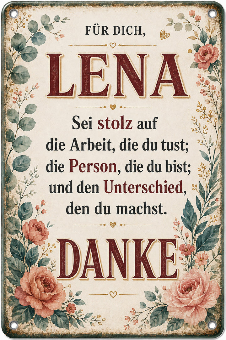 Danke – Sei stolz auf dich – personalisiertes Leotie Metallschild, 20 × 30 cm – Produktabbildung 2