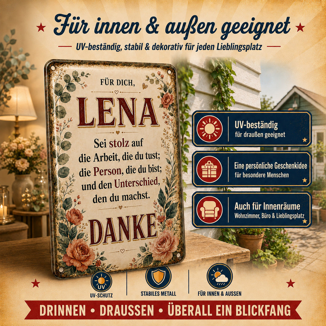 Danke – Sei stolz auf dich – personalisiertes Leotie Metallschild, 20 × 30 cm – Produktabbildung 4