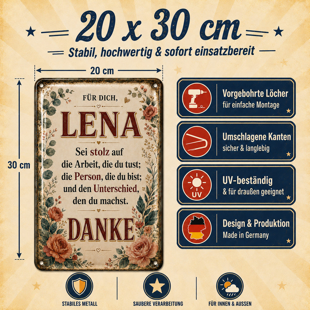 Danke – Sei stolz auf dich – personalisiertes Leotie Metallschild, 20 × 30 cm – Produktabbildung 5