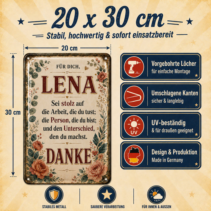 Danke – Sei stolz auf dich – personalisiertes Leotie Metallschild, 20 × 30 cm – Produktabbildung 5