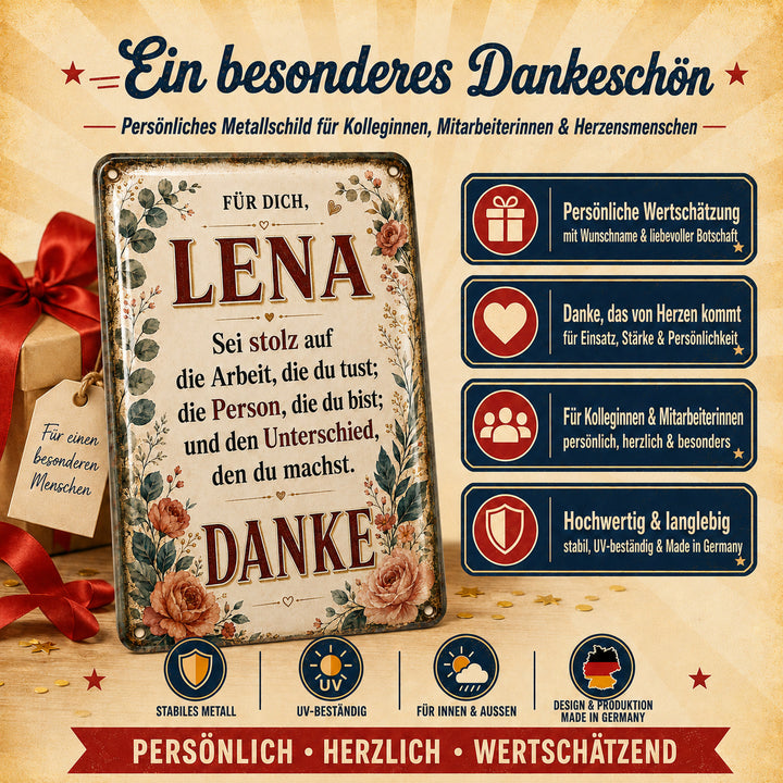 Danke – Sei stolz auf dich – personalisiertes Leotie Metallschild, 20 × 30 cm – Produktabbildung 6