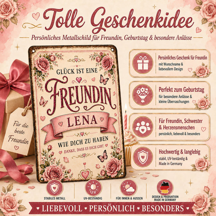 Glück ist eine Freundin – Rosen &amp; Herzen – personalisiertes Leotie Metallschild, 20 × 30 cm – Produktabbildung 6