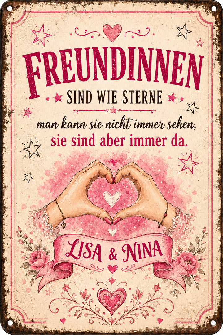 Freundinnen sind wie Sterne – Herz aus Händen – personalisiertes Leotie Metallschild, 20 × 30 cm – Produktabbildung 2