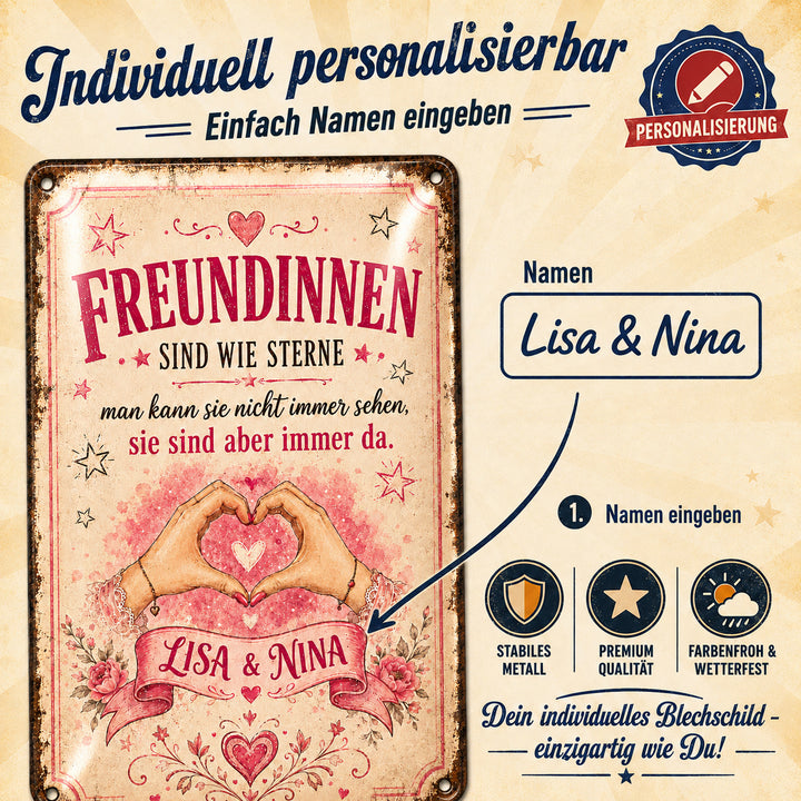 Freundinnen sind wie Sterne – Herz aus Händen – personalisiertes Leotie Metallschild, 20 × 30 cm – Produktabbildung 3