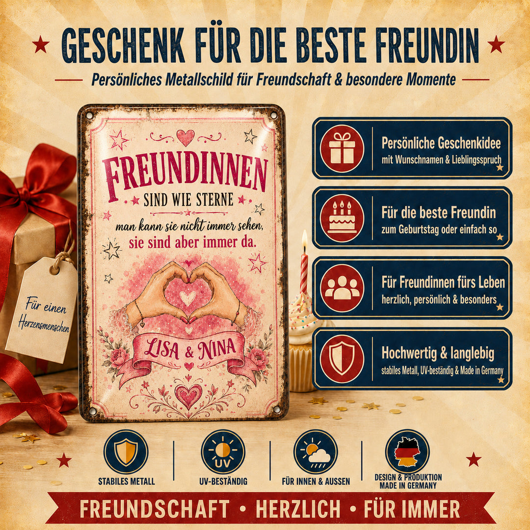 Freundinnen sind wie Sterne – Herz aus Händen – personalisiertes Leotie Metallschild, 20 × 30 cm – Produktabbildung 4