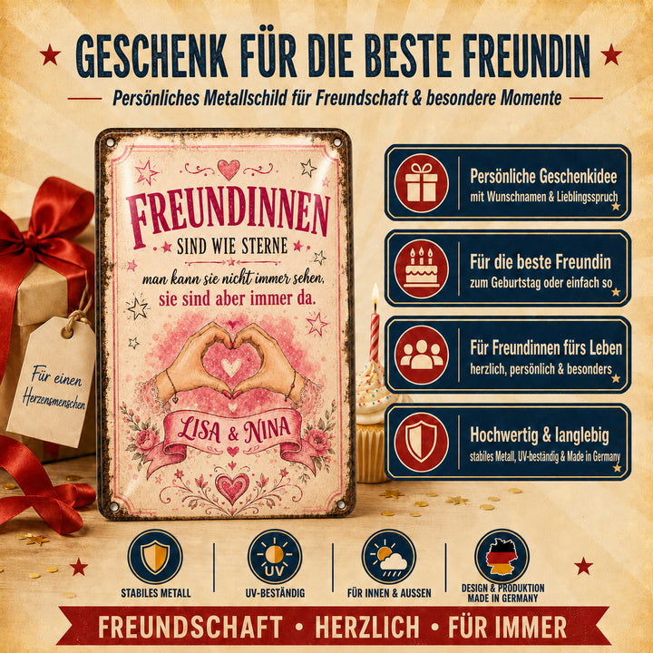 Freundinnen sind wie Sterne – Herz aus Händen – personalisiertes Leotie Metallschild, 20 × 30 cm – Produktabbildung 4