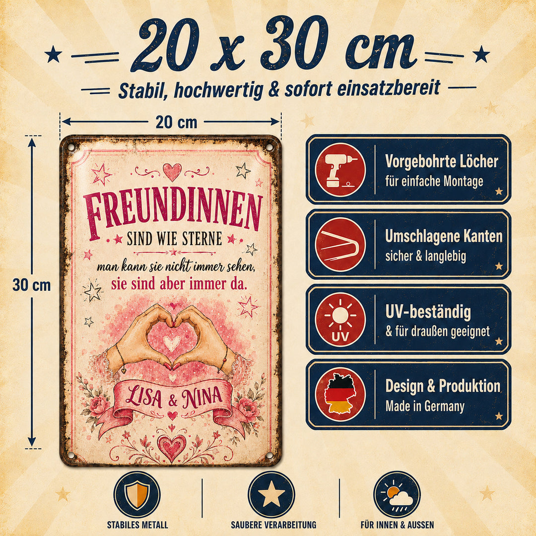 Freundinnen sind wie Sterne – Herz aus Händen – personalisiertes Leotie Metallschild, 20 × 30 cm – Produktabbildung 5
