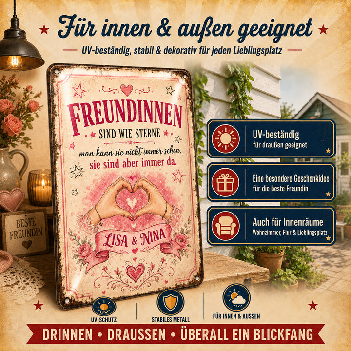 Freundinnen sind wie Sterne – Herz aus Händen – personalisiertes Leotie Metallschild, 20 × 30 cm – Produktabbildung 6