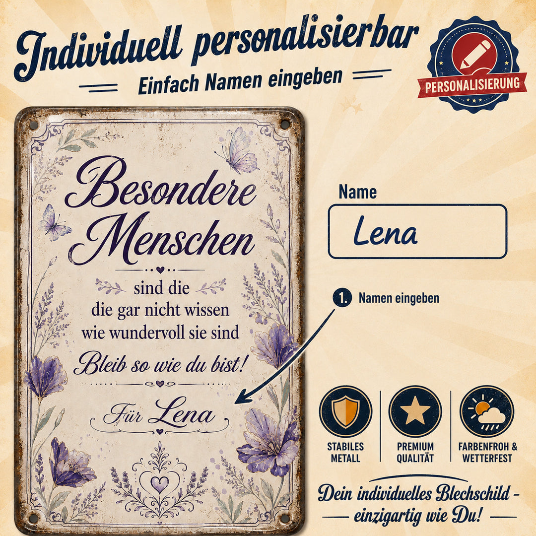 Besondere Menschen – Lavendel &amp; Schmetterlinge – personalisiertes Leotie Metallschild, 20 × 30 cm – Produktabbildung 2