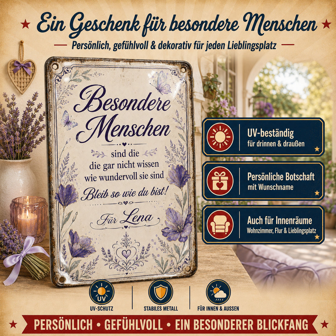 Besondere Menschen – Lavendel &amp; Schmetterlinge – personalisiertes Leotie Metallschild, 20 × 30 cm – Produktabbildung 3