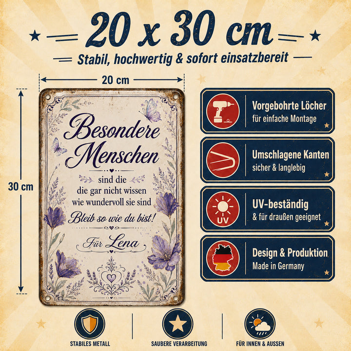 Besondere Menschen – Lavendel &amp; Schmetterlinge – personalisiertes Leotie Metallschild, 20 × 30 cm – Produktabbildung 5